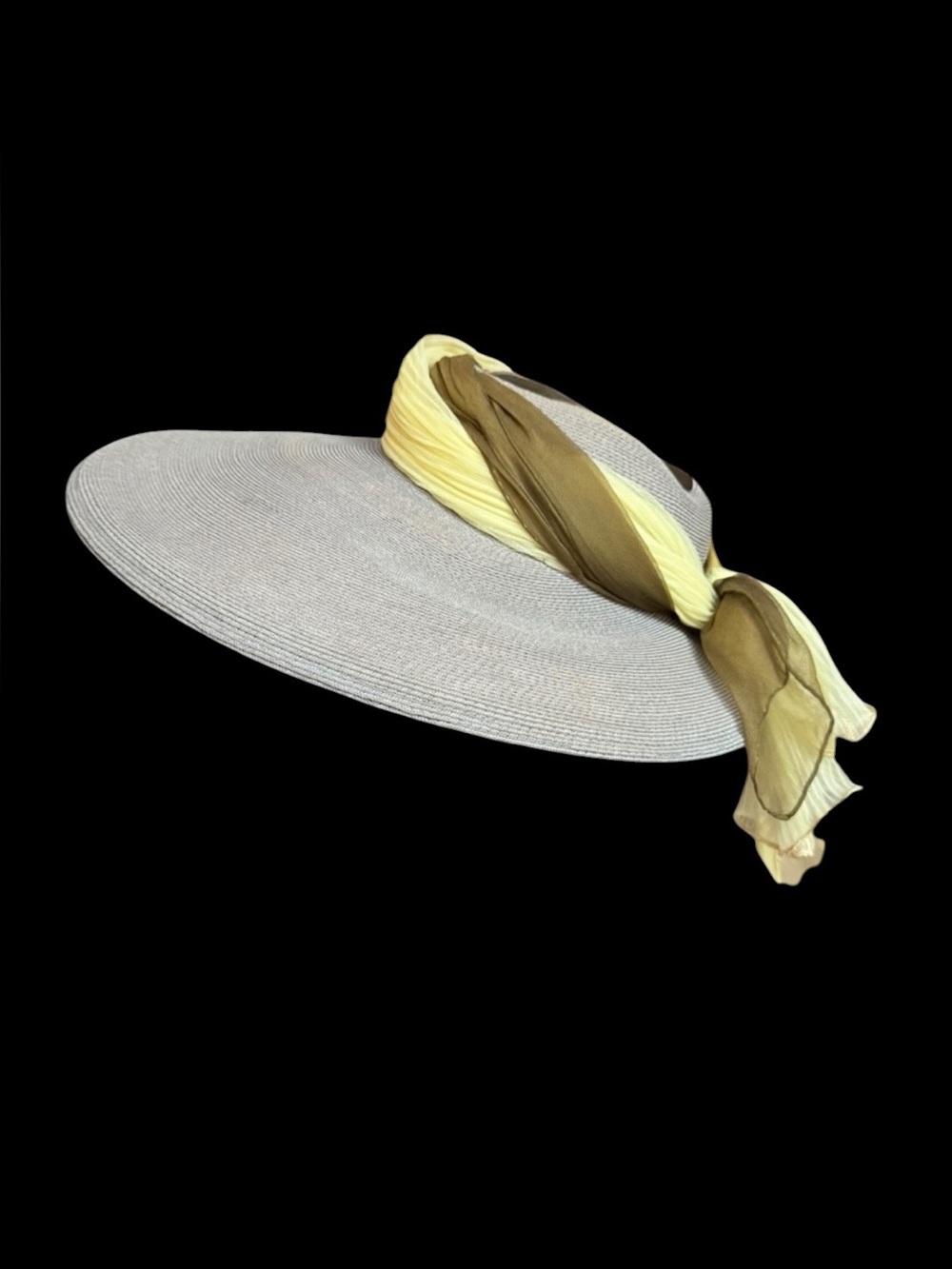 1950s L.S. Ayres‎ Open Crown Surrounded w/Green & Yellow Scarf Wide Brim Sun Hat - Picture 3 of 7